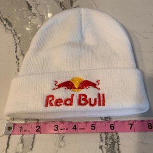 New White  Red Bull Beanie for Juniors, Teens, Kids and some women.